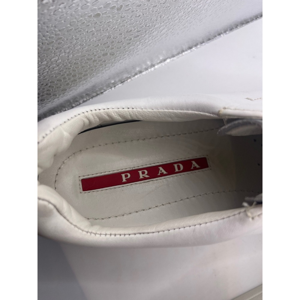 Prada White Leather Silver Detail Slip On Sneakers Women's Size 37.5‎ - Picture 6 of 8